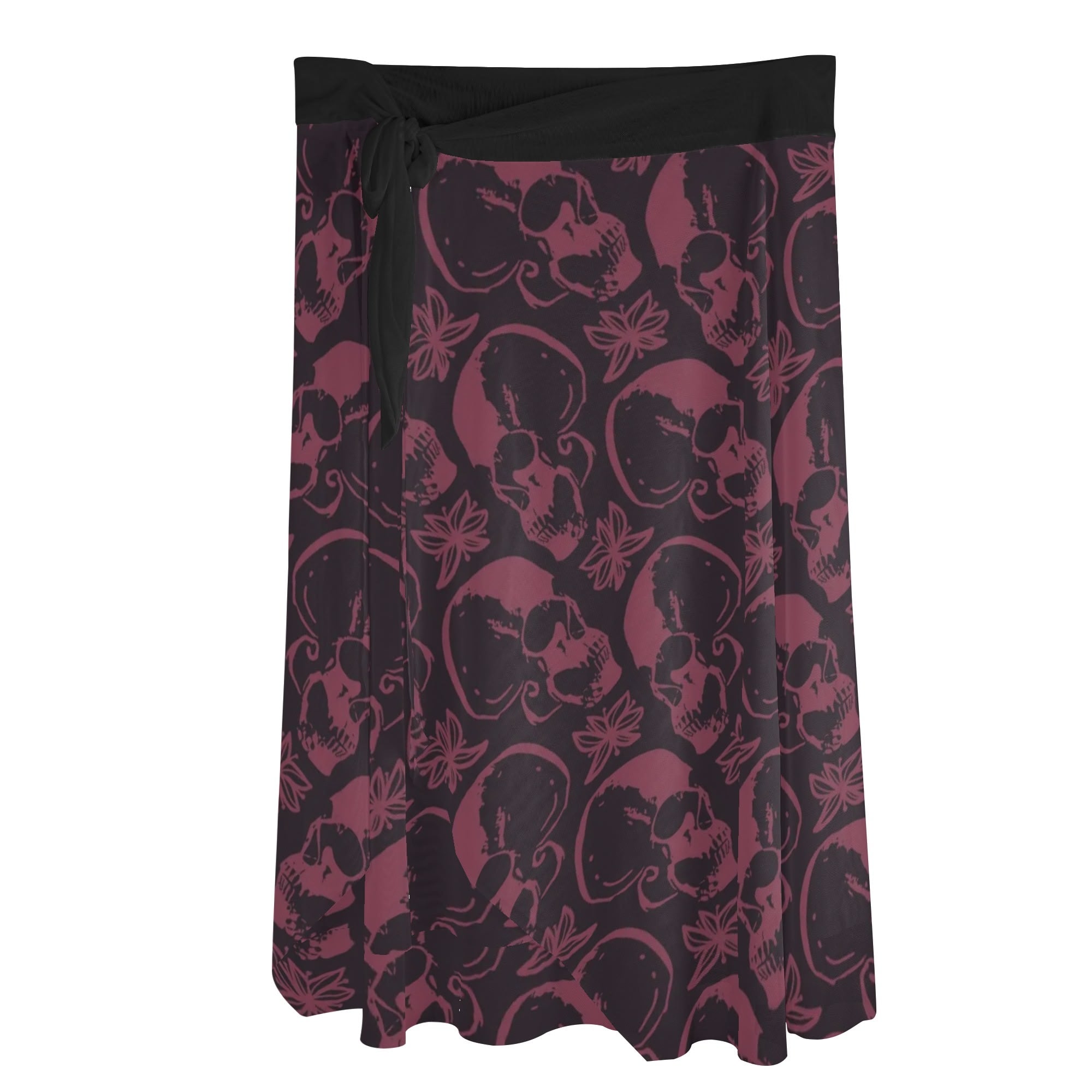 Stylish Purple Skulls Ruffle Tie Side Sarong Wrap Maxi Skirt for Women - Perfect for Beach, Pool, Summer Vacations & Boho Fashion Outfits