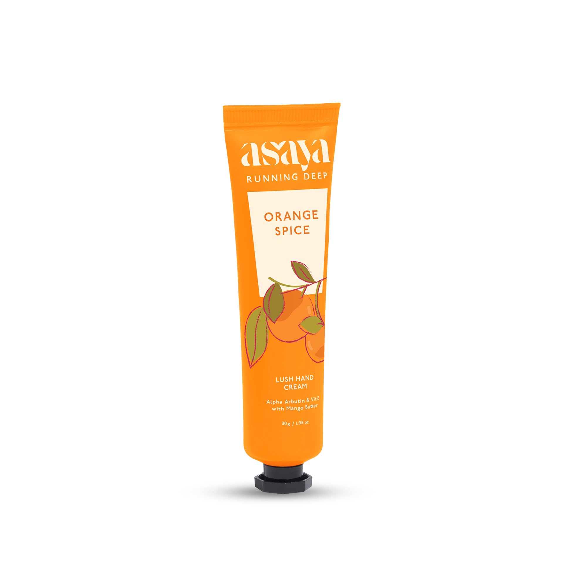 Asaya Orange Spice Hand Cream for Women & Men - Nourishing & Brightening Moisturizer with Alpha Arbutin, Mango Butter & Vitamin E | Softens Dry, Rough Hands | Non-Sticky, Quick Absorbing Formula | Reduces Tan & Pigmentation | Vegan, Alcohol-Free, Paraben-Free | Travel-Friendly 30g Tube | Perfect for Office, Travel & Dry Winter Care