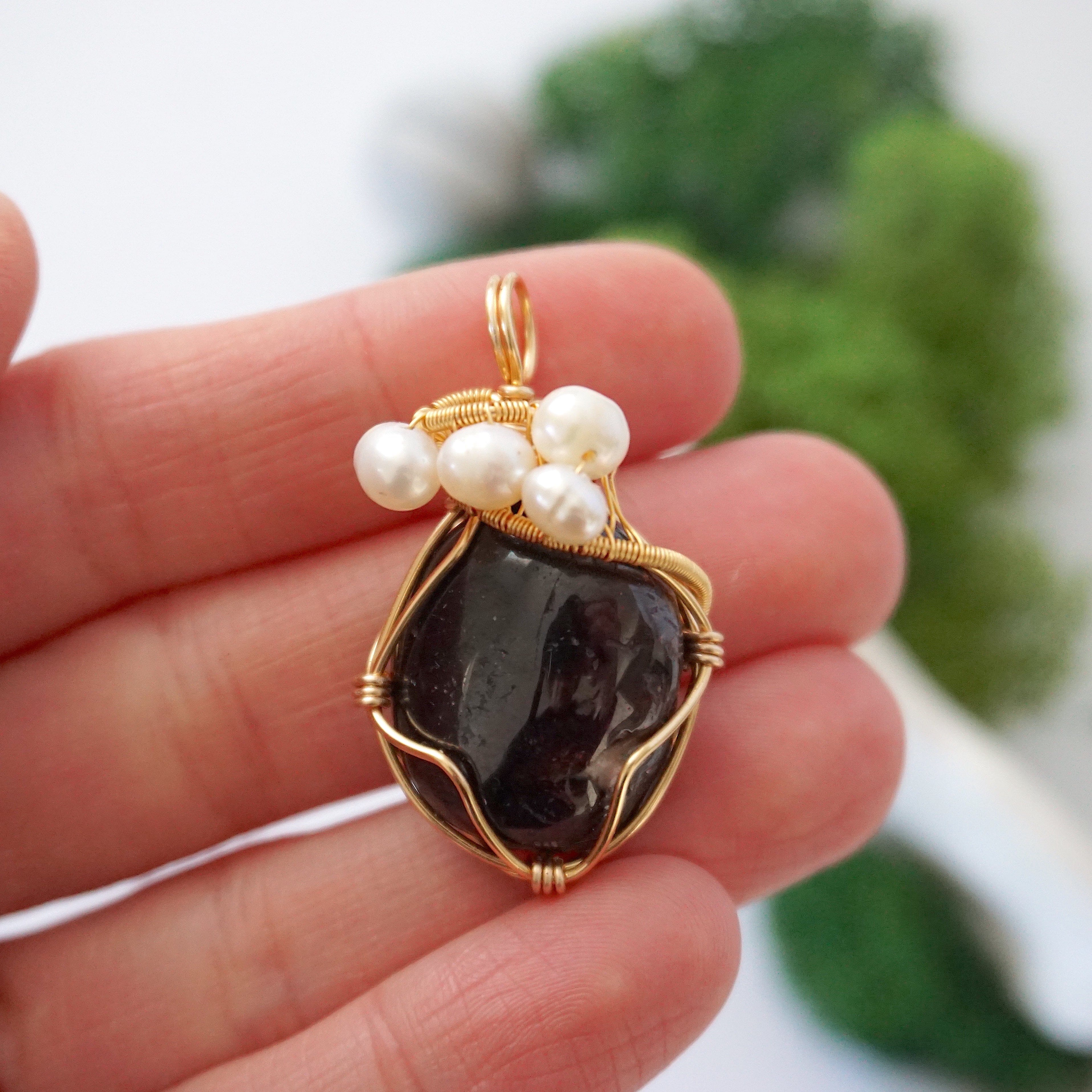 Elegant Garnet and Pearl Necklace – 14K Gold Plated Jewelry for Women | Perfect for Weddings, Parties & Special Occasions