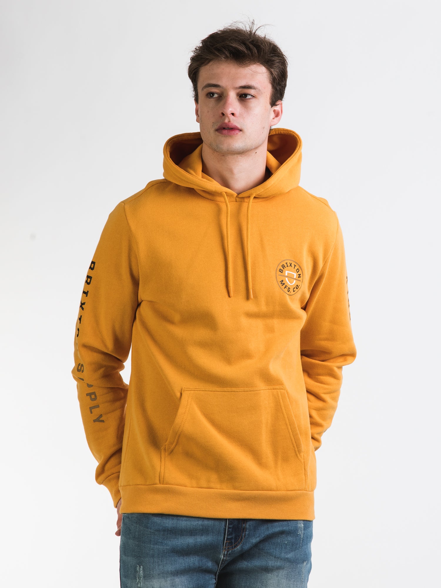 Brixton Crest Pullover Hoodie - Golden Glow | Men's & Women's Casual Sweatshirt for Streetwear & Lounge | Clearance Sale