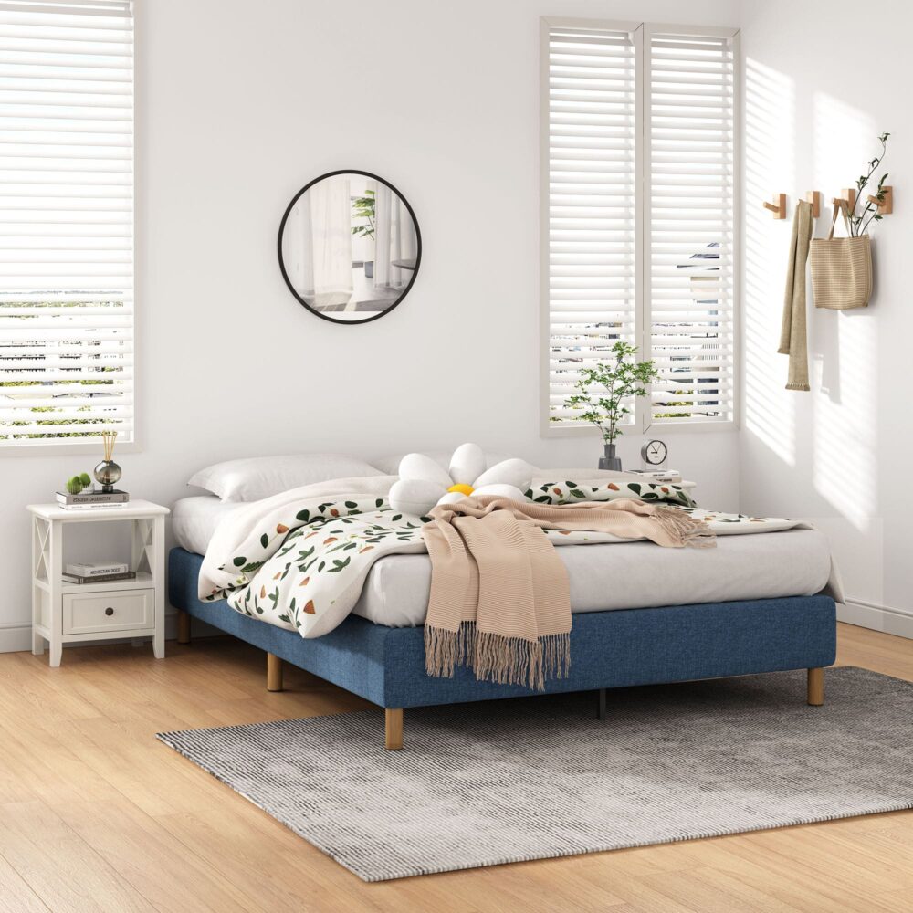 **Heavy Duty Double Metal Bed Frame with Mattress Foundation - Blue | Sturdy Support for Queen/King Size Beds | Perfect for Guest Rooms, Dorms & Apartments**