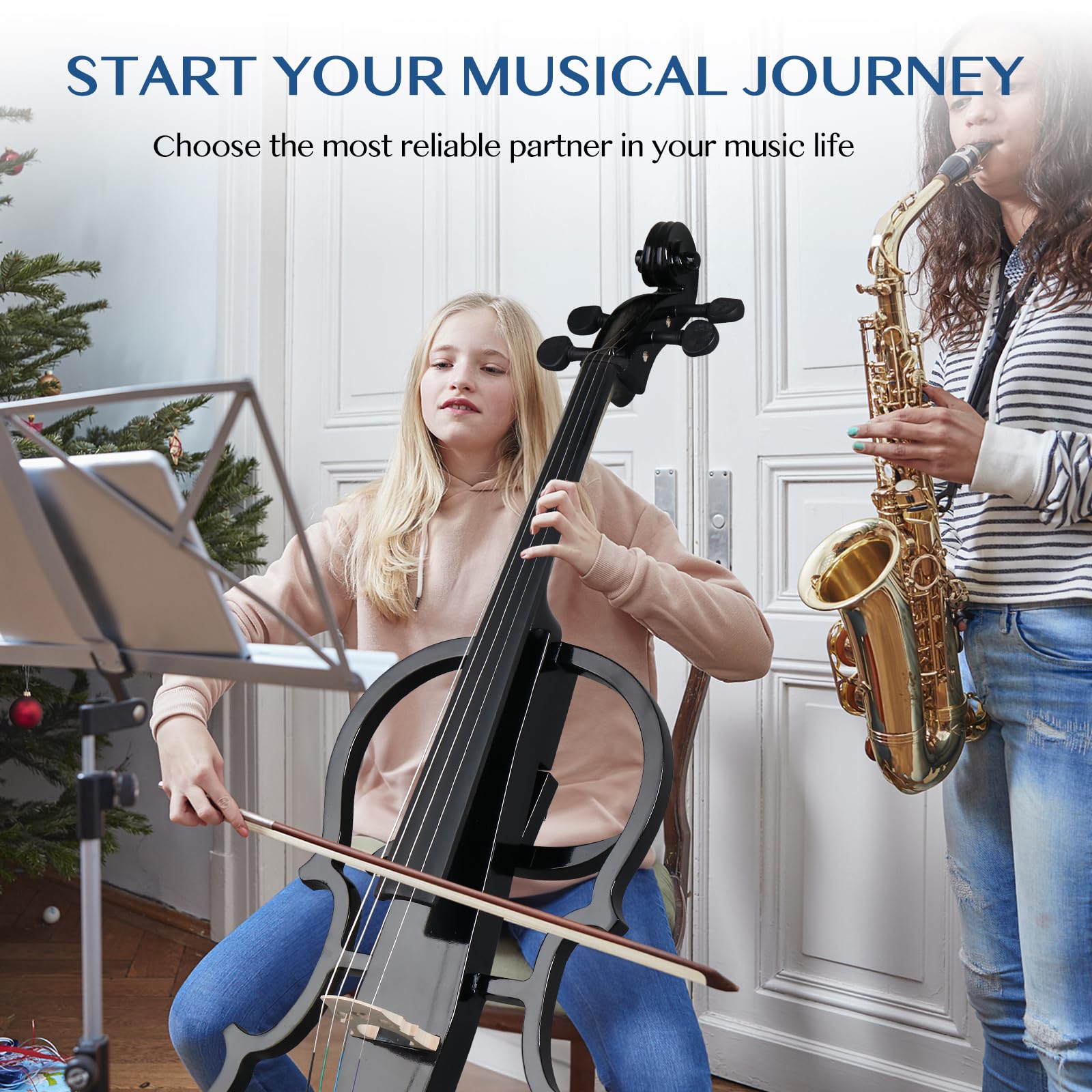 **Ktaxon 4/4 Full Size Electric Cello Kit for Adults & Beginners – Lightweight Cello Bag, Stereo Headphones, Premium Bow, Bridge & Rosin Included (Black) – Perfect for Practice, Performances & Studio Recording**