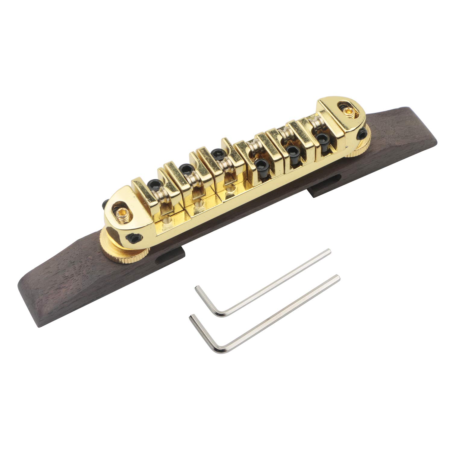 Golden Electric Guitar Bridge Roller Saddles - Rosewood Replacement Bridge for Fender Stratocaster & Telecaster - Perfect for Guitar Upgrades, Repairs & Smooth String Action Adjustment