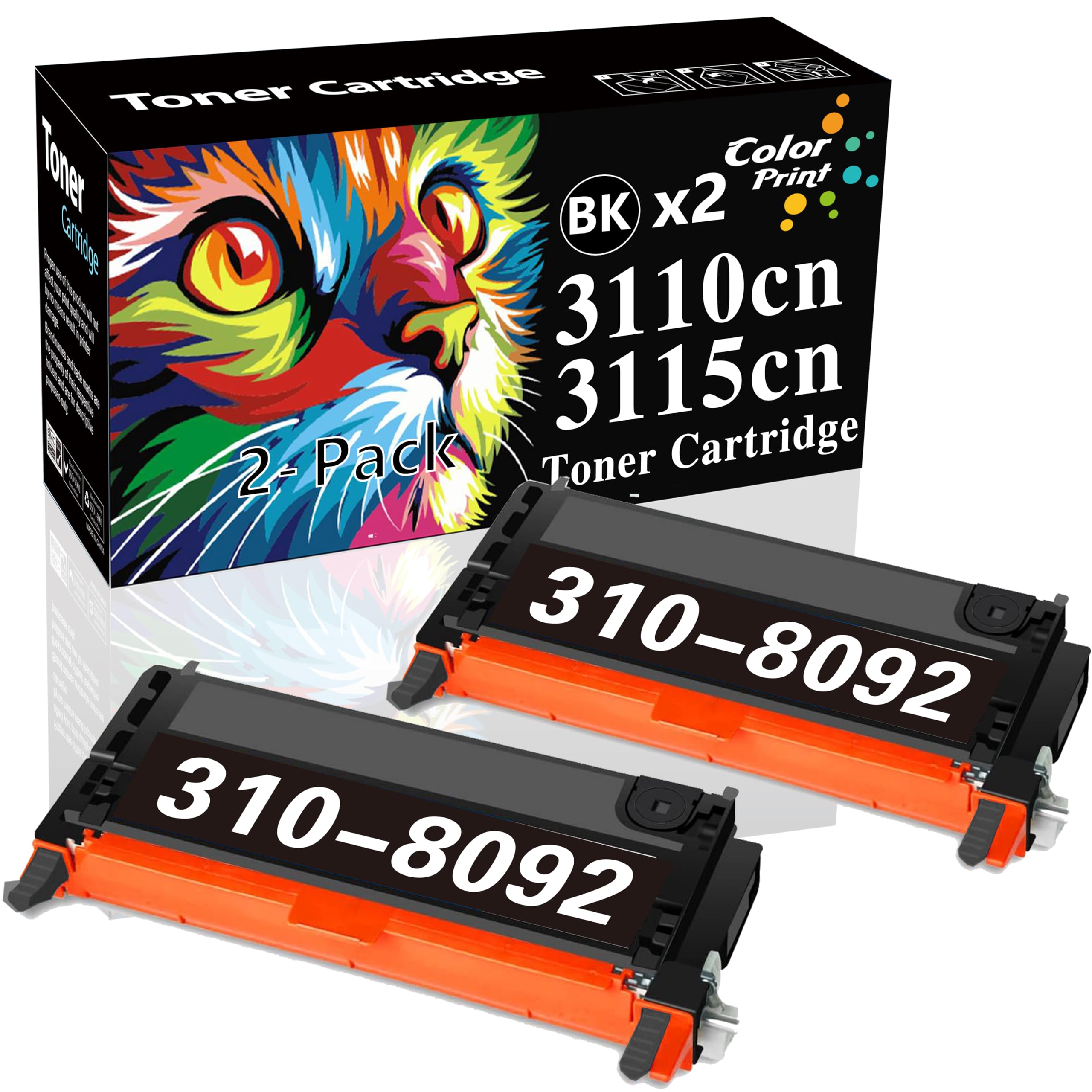 High Yield Black Toner Cartridge Replacement for Dell 3115CN/3115/3110CN/3110 - Compatible with 310-8092 (2-Pack) - Ideal for Office & Home Laser Printing Needs