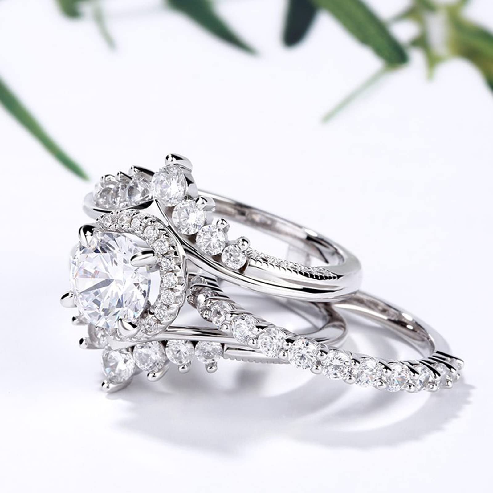 Jeulia 1.9ct Diamond Halo Engagement Ring for Women - Interchangeable Sterling Silver Wedding Band Set, Round Cut Vintage Bridal Ring with Jewelry Gift Box - Perfect for Anniversary, Promise Ring & Special Occasions