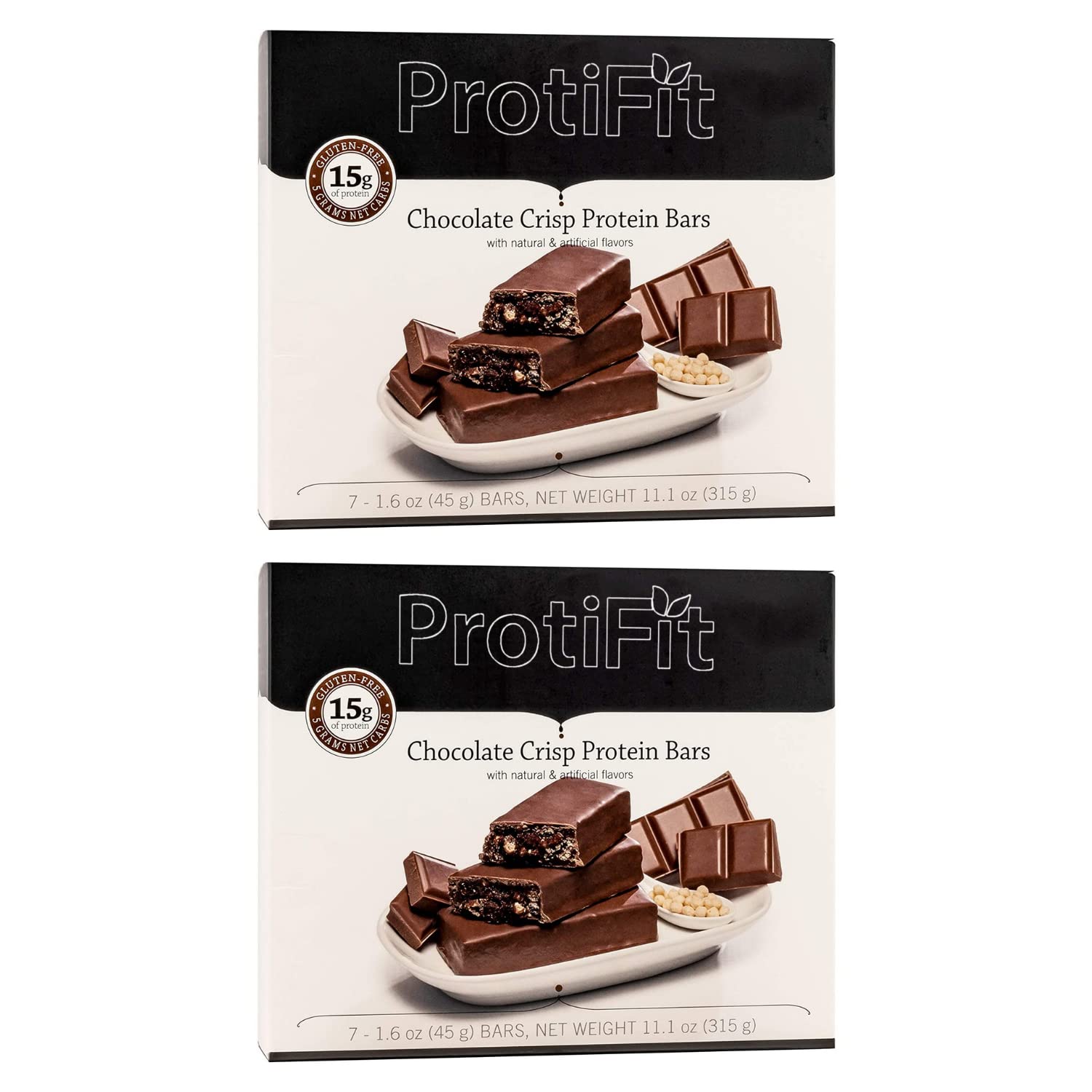 PROTIFIT Low Calorie Chocolate Crisp Protein Bar - 15g Protein, Low Carb, Low Sugar, Ideal Protein Compatible (2 Pack, 7 Servings Per Box) | Perfect for Post-Workout Recovery, Healthy Snacking & Weight Management