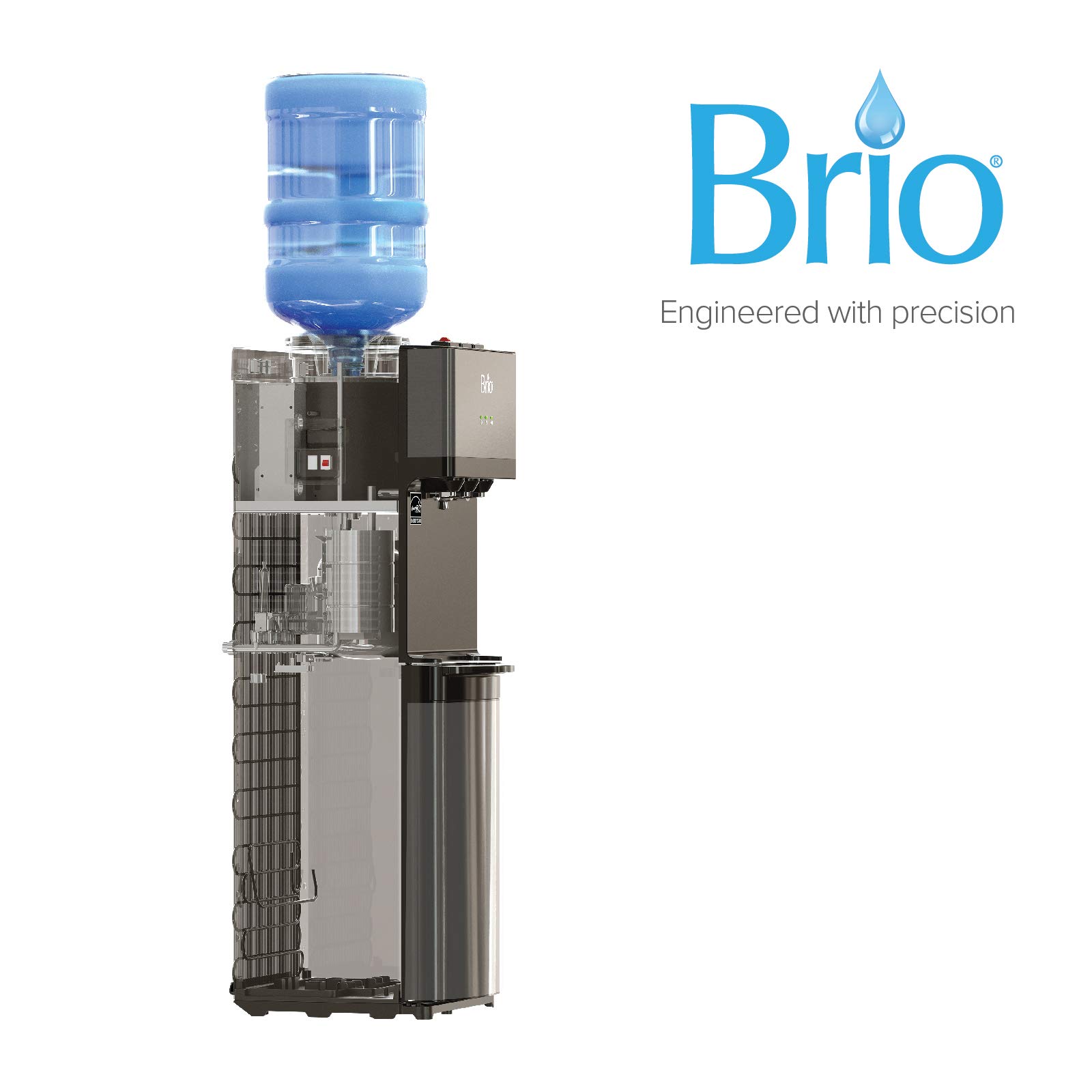 Brio Limited Edition Top Loading Water Cooler Dispenser - Black Stainless Steel - Hot & Cold Water Dispenser with Child Safety Lock - 3/5 Gallon Bottle Capacity - UL/Energy Star Certified - Perfect for Home, Office, and Kitchen Use