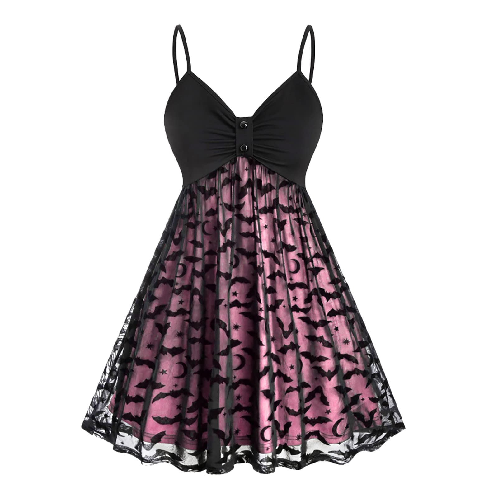 Gothic A-Line Swing Dress for Women - Halloween Vintage Bat Print Midi Dress, Sleeveless Retro Party & Evening Gown - Perfect for Halloween Costumes, Gothic Parties, and Vintage-Themed Events