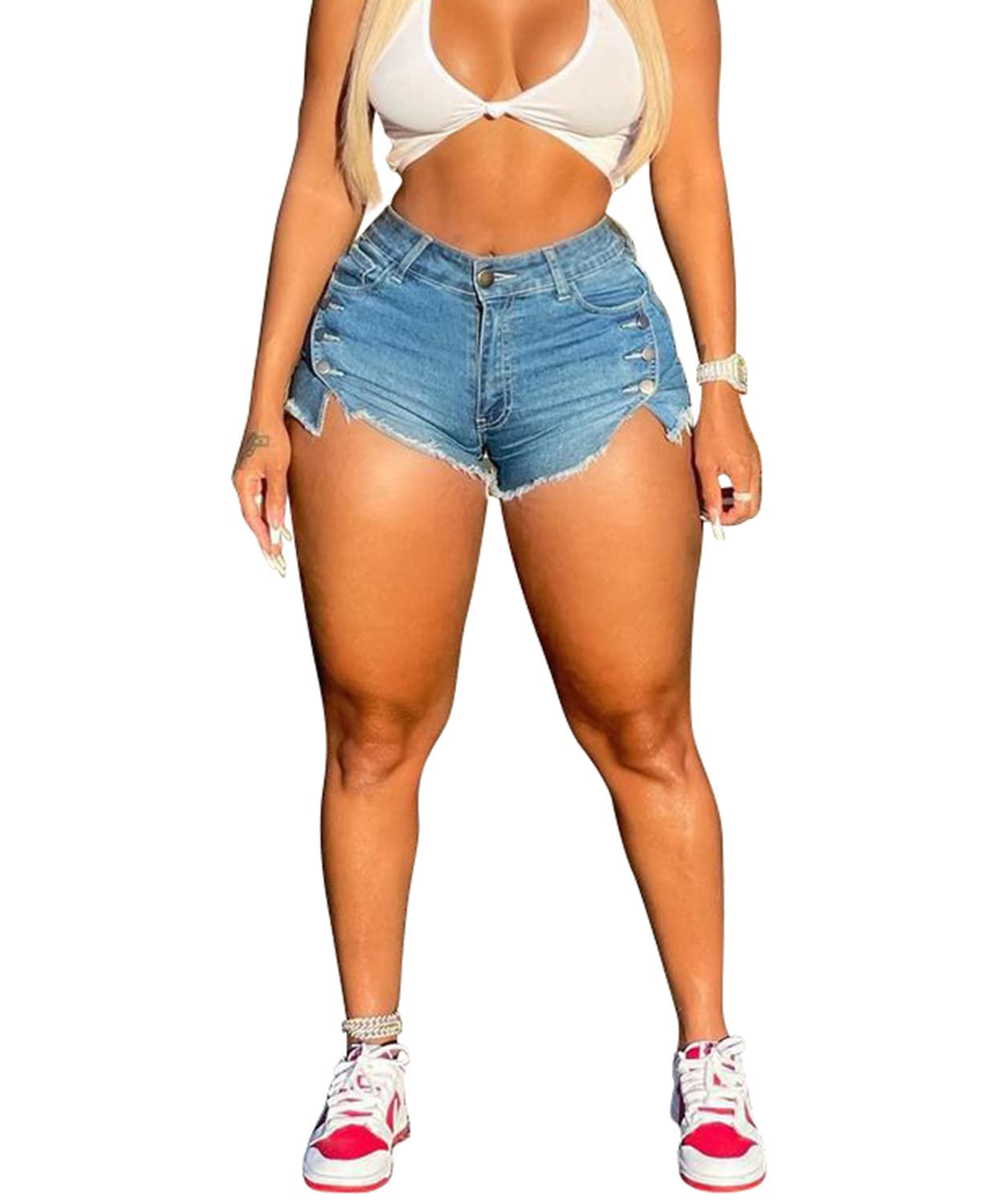 SIAEAMRG High Waisted Women's Denim Shorts - Stretchy Frayed Raw Hem Jean Shorts for Summer | Casual Comfort for Teen Girls & Women | Perfect for Beach, Vacation, and Everyday Wear