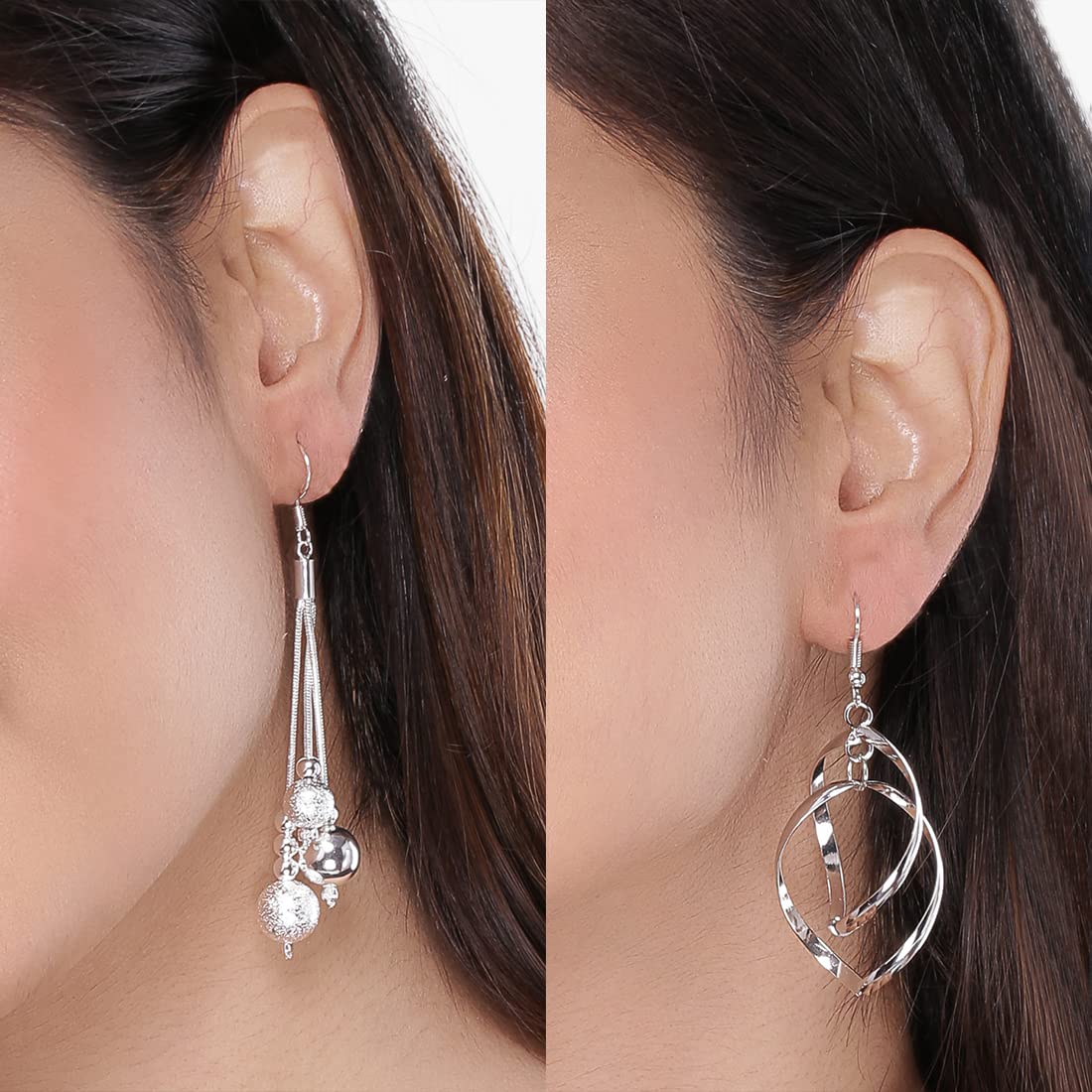 Yellow Chimes Dangler Earrings for Women | 2-Pair Silver Long Drop Earrings Set | Trendy Fashion Jewelry Gift for Girls & Wives | Perfect for Birthday, Anniversary & Party Occasions