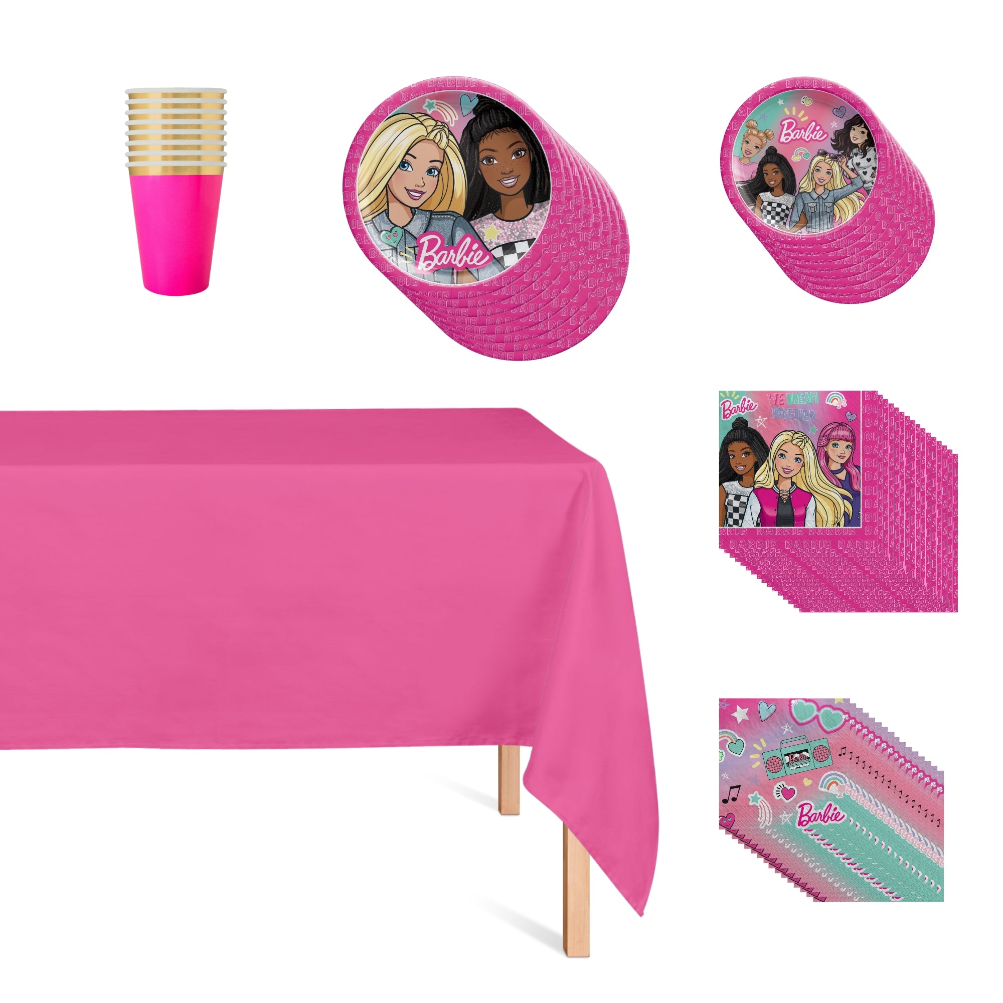 Barbie Dream Together Basic Tableware Birthday Party Supplies Kit for 8 Guests - Perfect for Kids Birthday Parties, Tea Parties & Special Celebrations