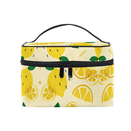 Yellow Lemon Fruit Print Cosmetic Bag - Waterproof Makeup Pouch & Toiletry Organizer for Women & Girls - Perfect for Travel, Gym, and Daily Essentials Storage