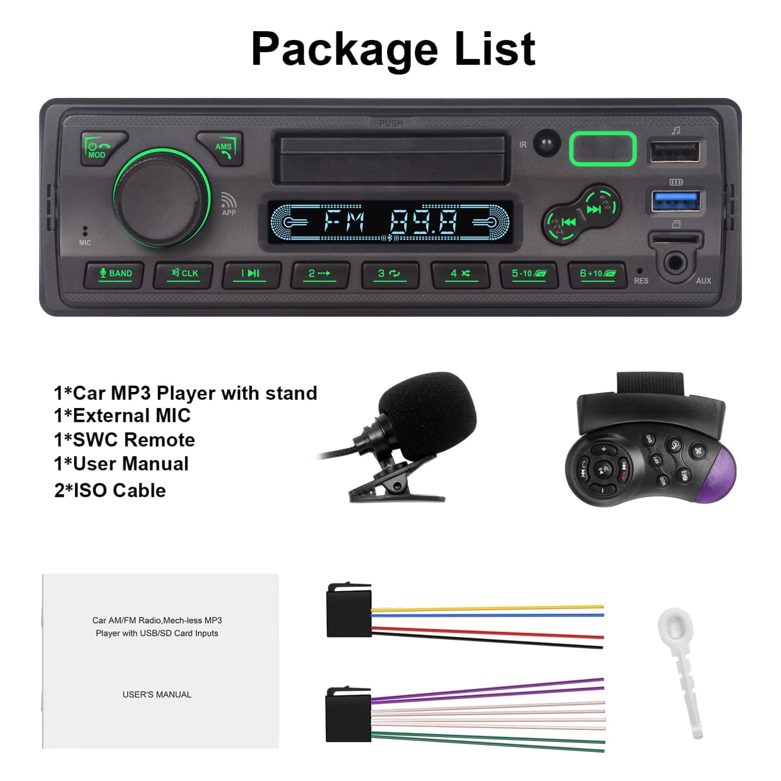 LXKLSZ Single Din Car Stereo with Bluetooth, App Control, MP3 Player, Hands-Free Calling, USB/FM/AM/TF/AUX Input, EQ Settings, Phone Holder & External MIC - Perfect for Commuting, Road Trips and In-Car Entertainment