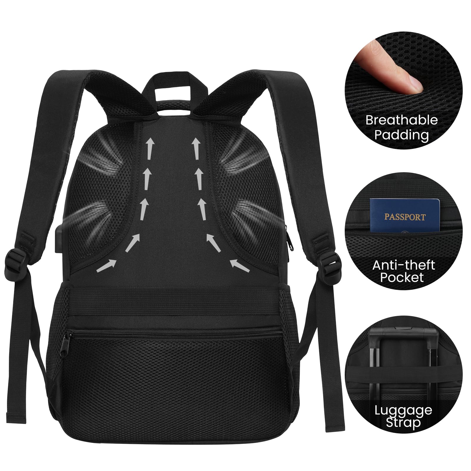 Durable Black Backpack for Men & Women - 17.3 Inch Laptop Bookbag with USB Charger | Water-Resistant School Backpack for College, High School, Work & Travel | Perfect for Commuting, Hiking & Daily Use