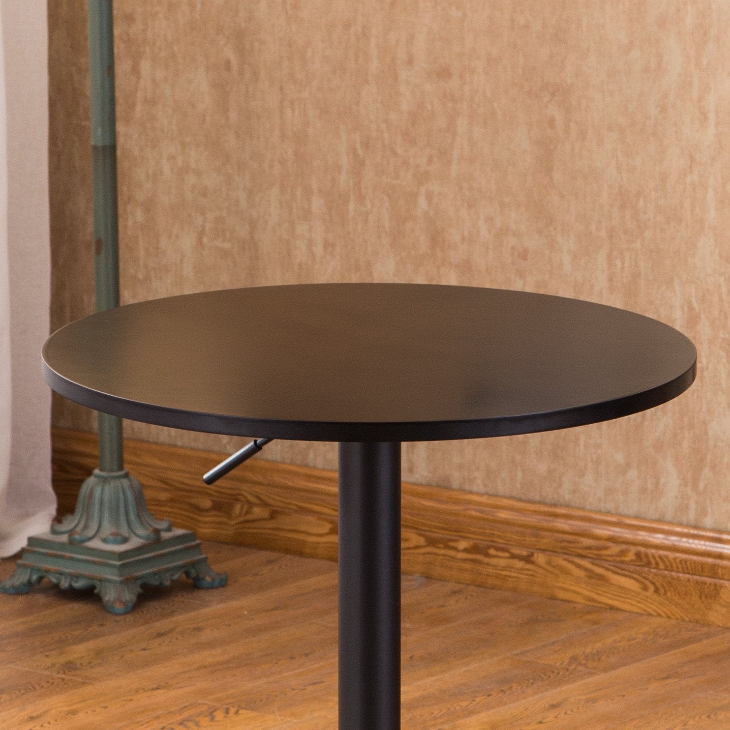 Roundhill Furniture Belham Round Adjustable Height Metal Base Bar Table - 36 Inch Counter Height Dining Table for Kitchen, Bar & Pub - Matte Black Finish for Modern Home Decor