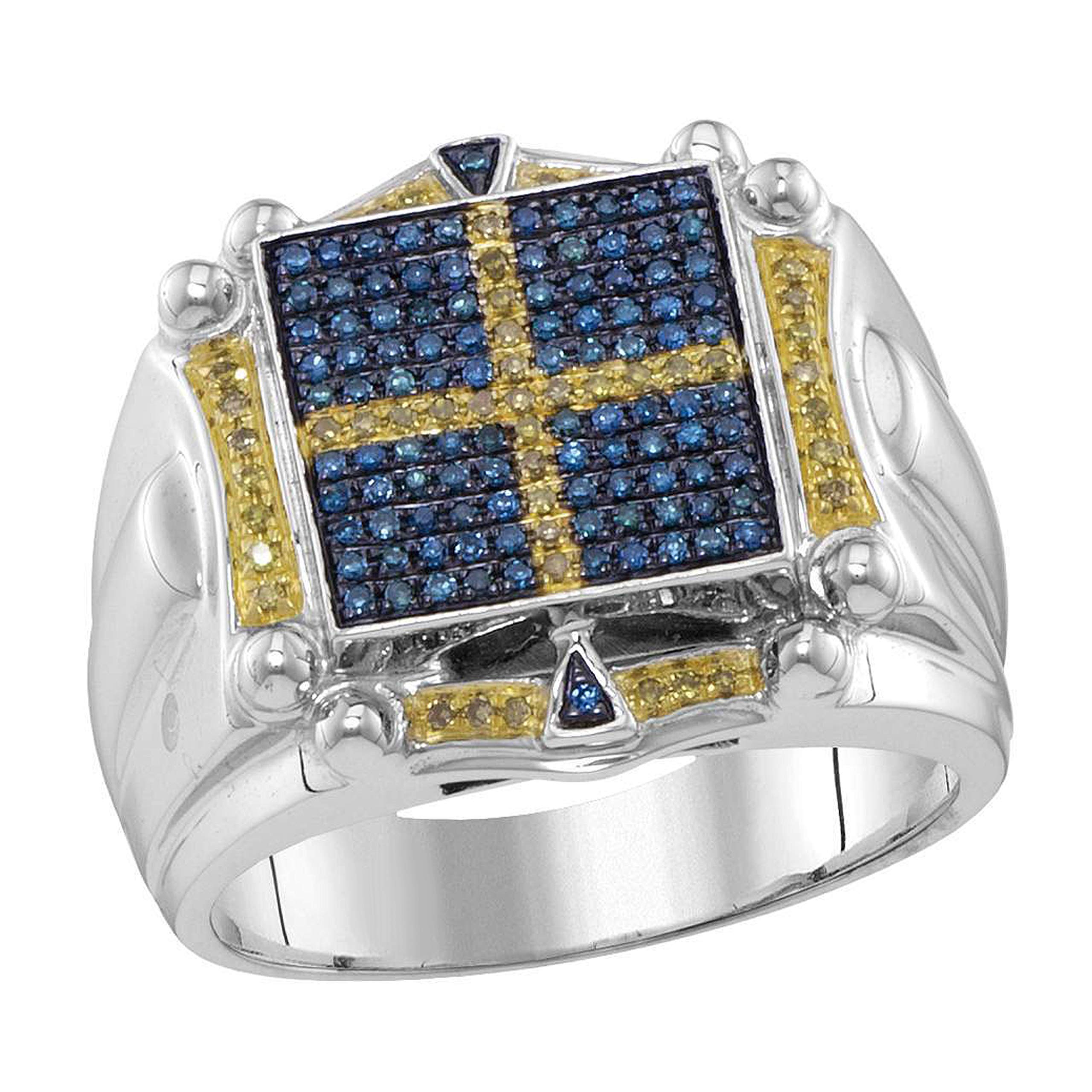 0.47ct Blue & Yellow Diamond Wedding Ring - 10K Gold for Bridal Jewelry