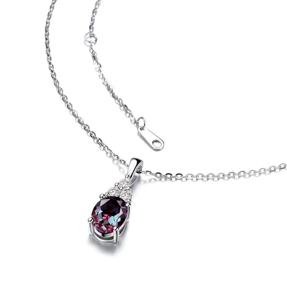 2 Carat Oval Cut Alexandrite Drop Pendant with Trio Moissanite Diamonds | Genuine Gemstone Jewelry for Women | Perfect for Anniversary, Birthday & Valentine's Day Gifts