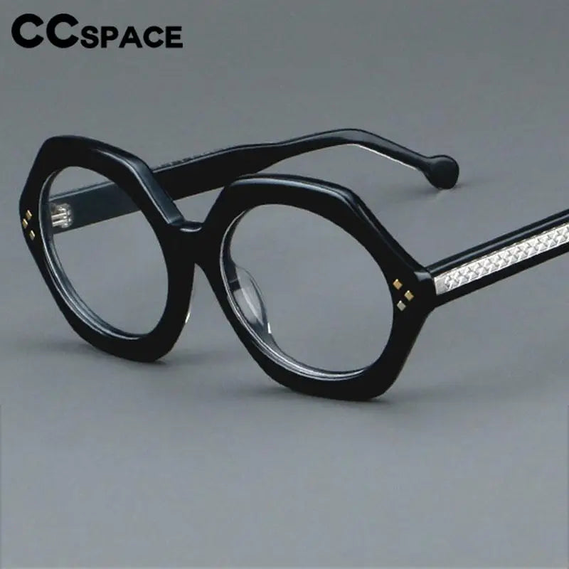 CCspace Unisex Full Rim Large Flat Top Round Acetate Eyeglasses 57286 - Stylish Retro Glasses for Men & Women, Perfect for Reading, Fashion, and Daily Wear