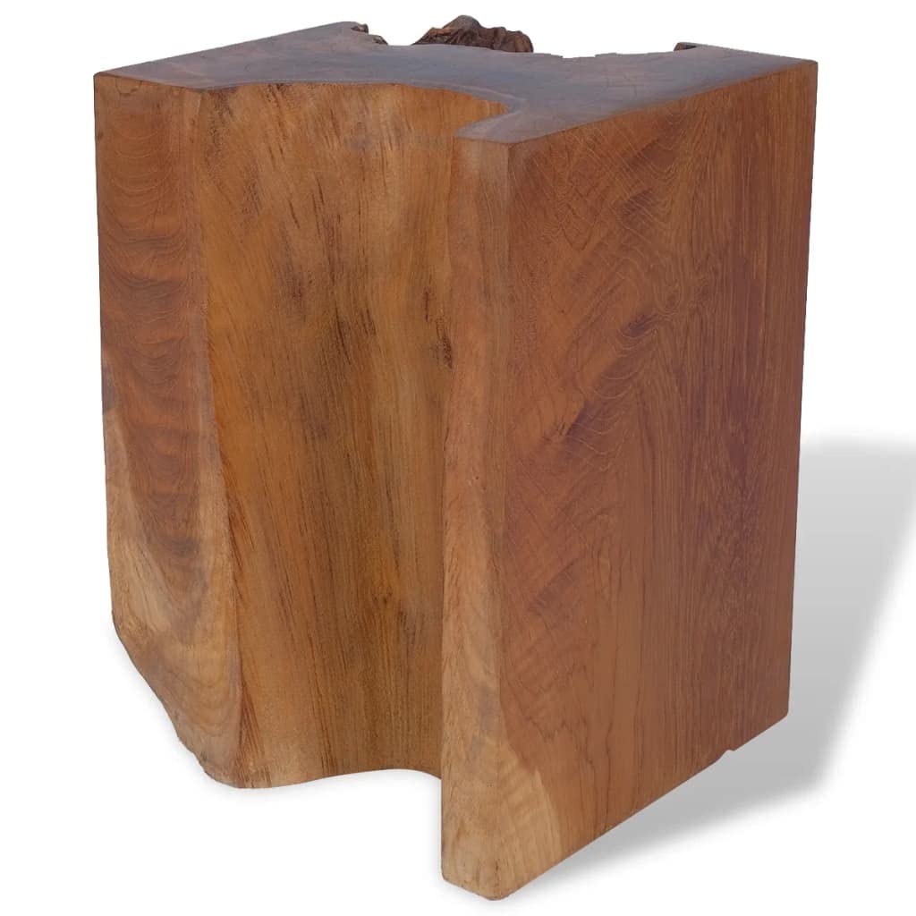 CHARMMA Solid Teak Wood Stool - Tree Stump Stool with Live Edge, Natural Side Table, Plant Stand & Nightstand - 11.8