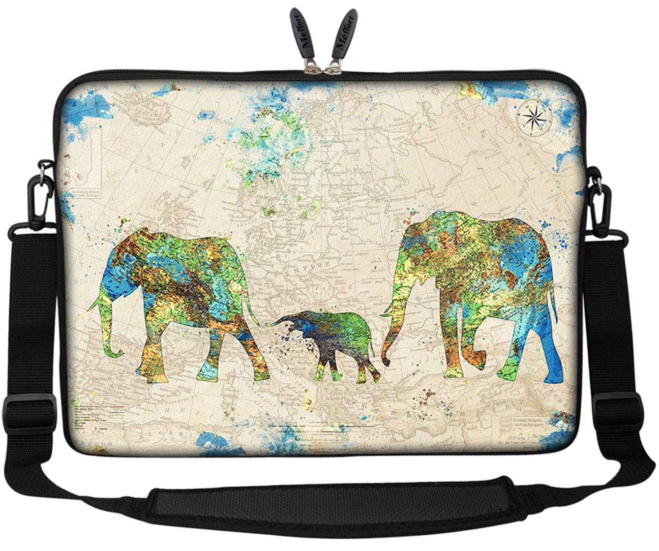 Meffort Inc 15-15.6 Inch Neoprene Laptop Sleeve Bag with Hidden Handle & Adjustable Shoulder Strap - Elephant Design for MacBook, Dell, HP - Perfect for School, Office, Travel