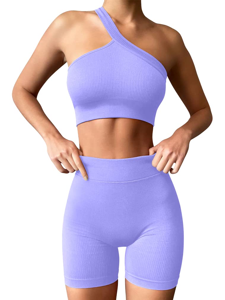 HYZ Women's Seamless 2-Piece Workout Set - Ribbed Tank Top & High Waist Yoga Shorts Gym Outfit for Women | Perfect for Yoga, Running & Fitness Training