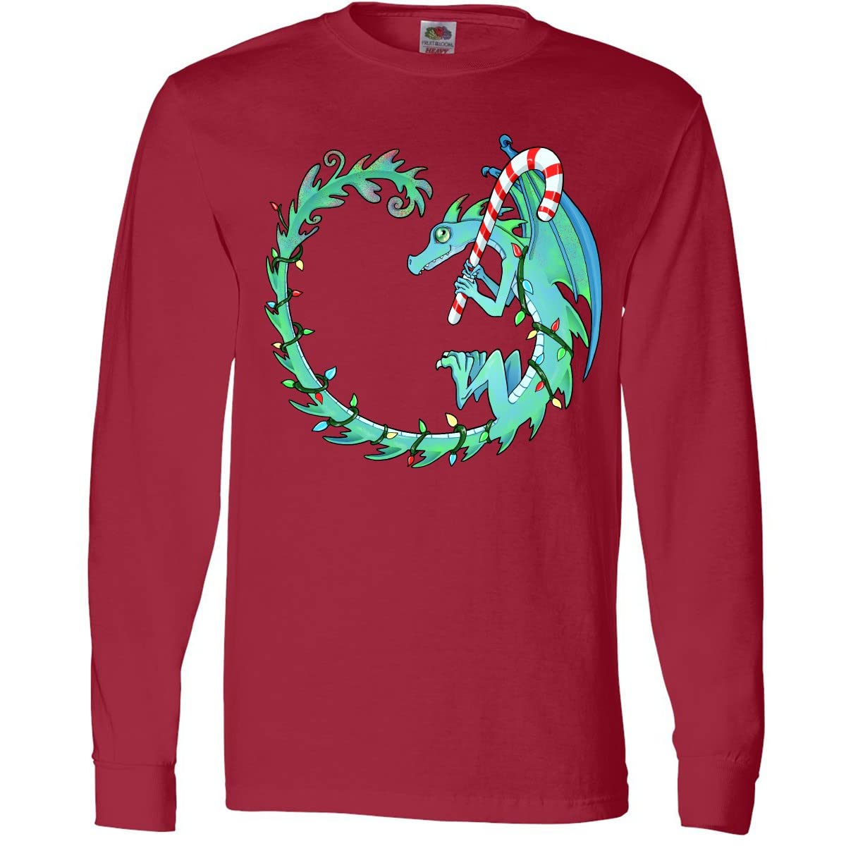 Inktastic Christmas Dragon with Candy Cane Graphic Long Sleeve T-Shirt for Men & Women - Holiday Party, Gift Exchange & Festive Winter Outfits