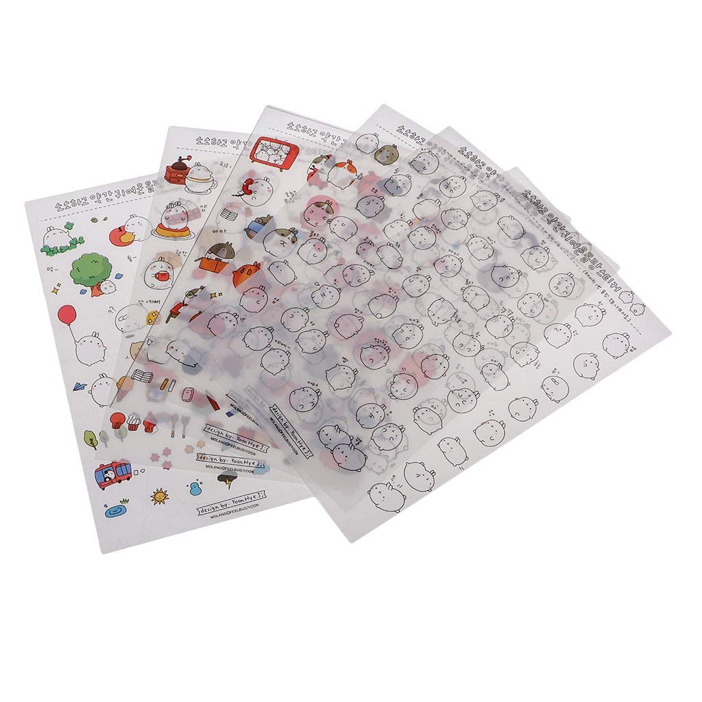 Cute Fat Lazy Rabbit Stickers - 6 Sheets for DIY Scrapbooking & Planner Decoration - Kawaii Stationery Gift for Journaling