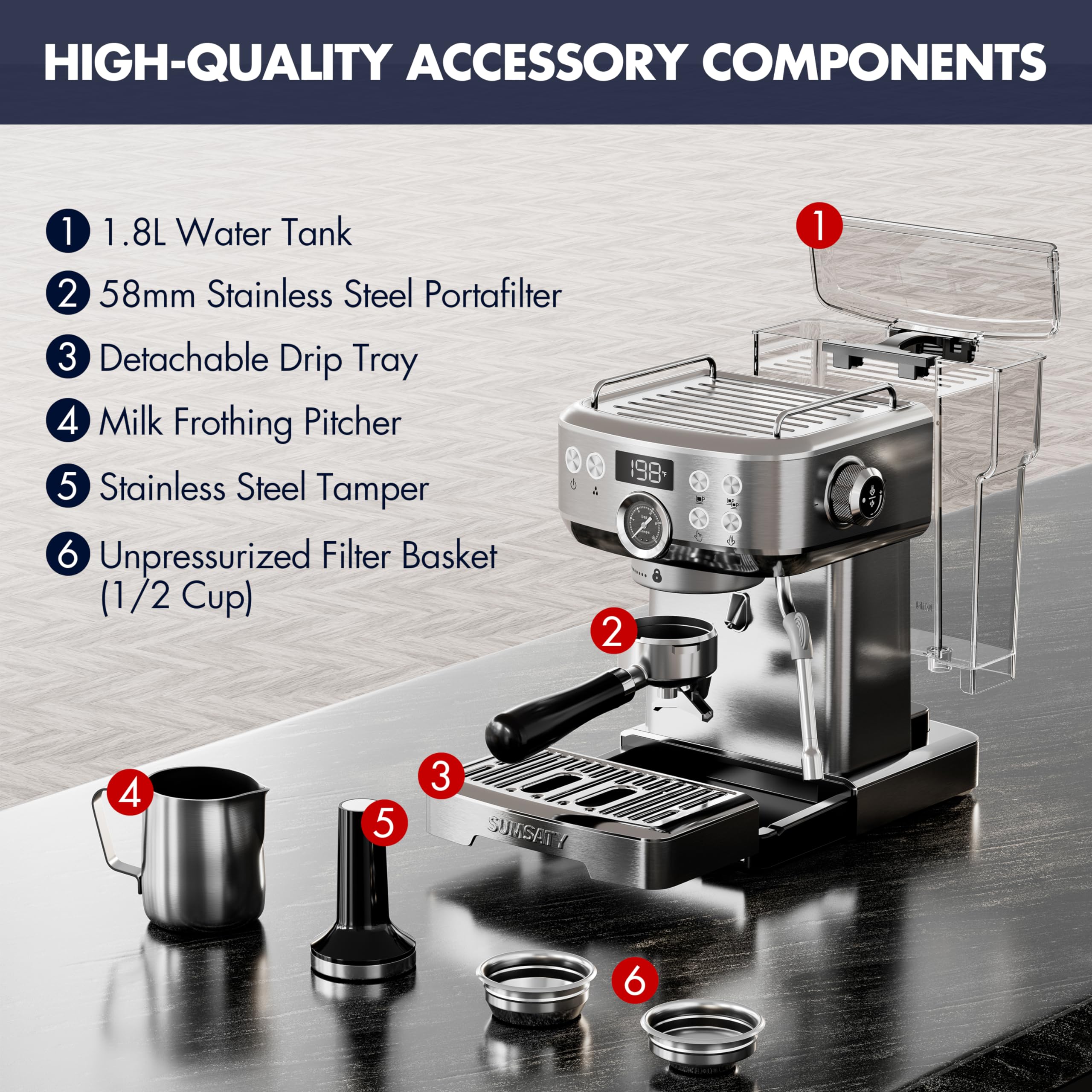 Premium Stainless Steel Espresso Machine with Milk Frother - 20 Bar Pressure, 1.8L Water Tank for Home Baristas - Perfect for Crafting Lattes, Cappuccinos & Macchiatos - Ideal for Coffee Shops, Offices & Gifts