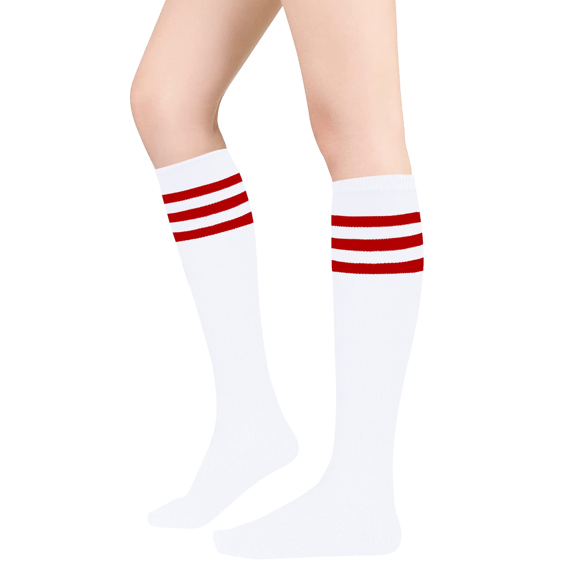 Women's Knee High Athletic Socks - Striped Running & Baseball Socks for Outdoor Sports & Boots