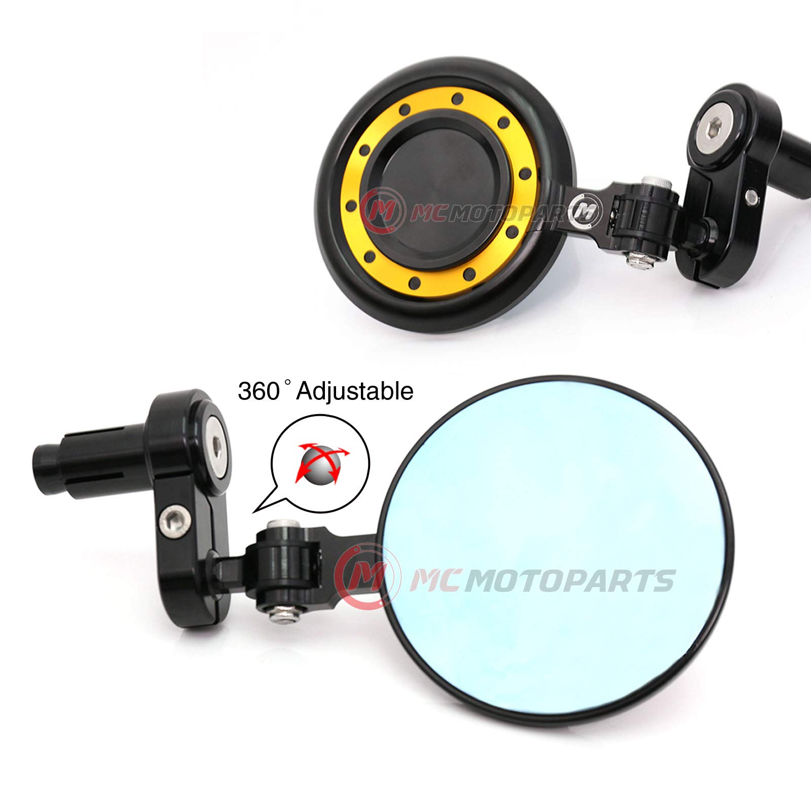 Gold REACTOR Bar End Mirrors for Yamaha FZ1 FZ6 Fazer 600 S FZ8 Fazer MT07 MT09 XJ6 Diversion (2016-2018) - Universal Motorcycle Safety Accessories for Better Rear Visibility