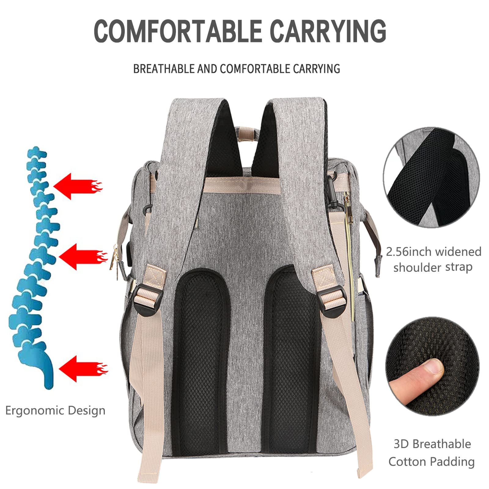 **Baby Diaper Backpack with Changing Station - Large Capacity, USB Charging Port, Gray - Perfect for New Moms, Baby Showers & Registry Gifts - Ideal for Travel, Daycare & On-the-Go Parenting**