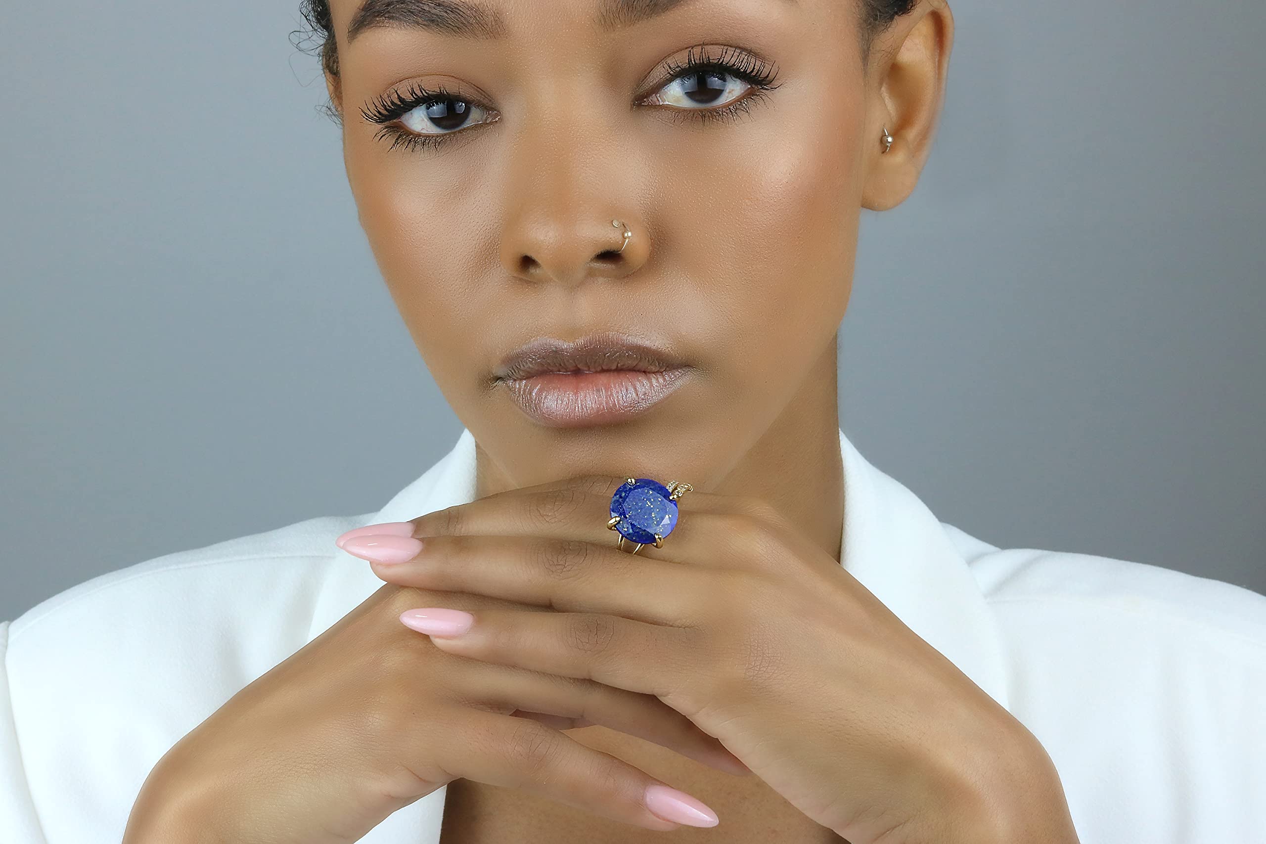 Handmade 14k Rose Gold Lapis Lazuli Gemstone Ring for Women | Round Cut Blue Stone Jewelry | Perfect for Weddings, Anniversaries & Evening Parties | Elegant Gift Box Included