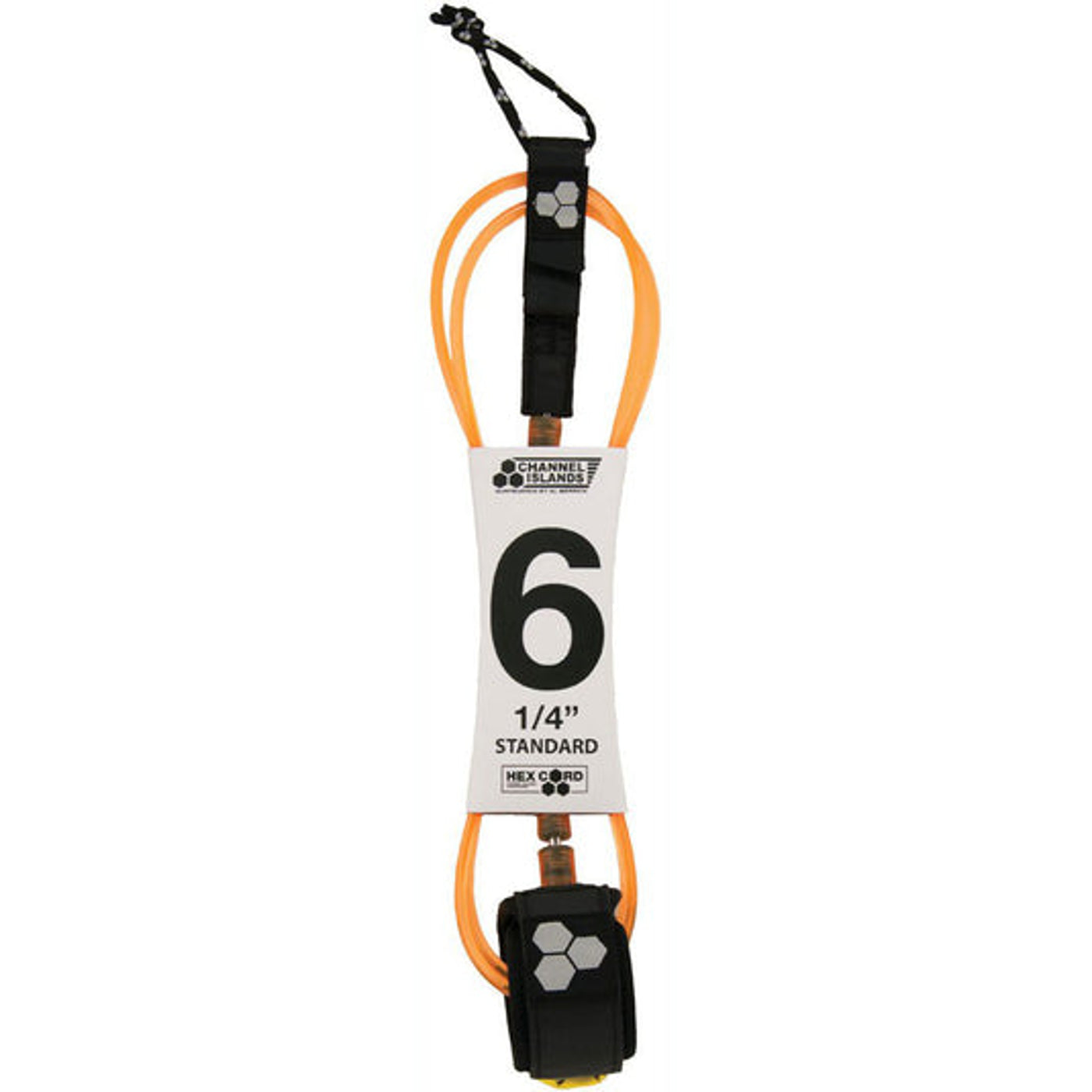 Channel Islands 6' 1/4 Hex Cord Surf Leash - Orange | Durable Surfboard Leash for Wave Riding & Water Sports