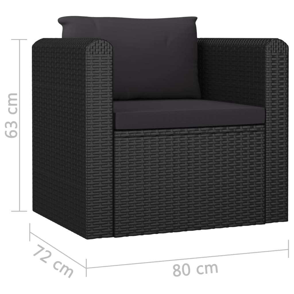 Outdoor Single Sofa with Cushions - Black Poly Rattan Patio Furniture for Backyard, Porch, Balcony - Comfortable Upholstered Seating for Relaxing, Lounging & Entertaining Guests