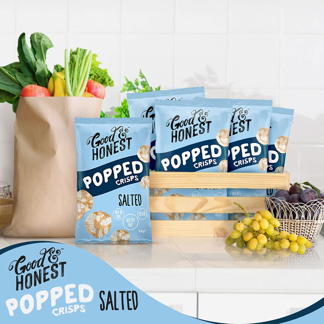Good & Honest Gluten-Free Popped Crisps - Sea Salt Flavor - 8 Pack (85g Each) - Healthy Snack for Parties, Movie Nights & On-the-Go