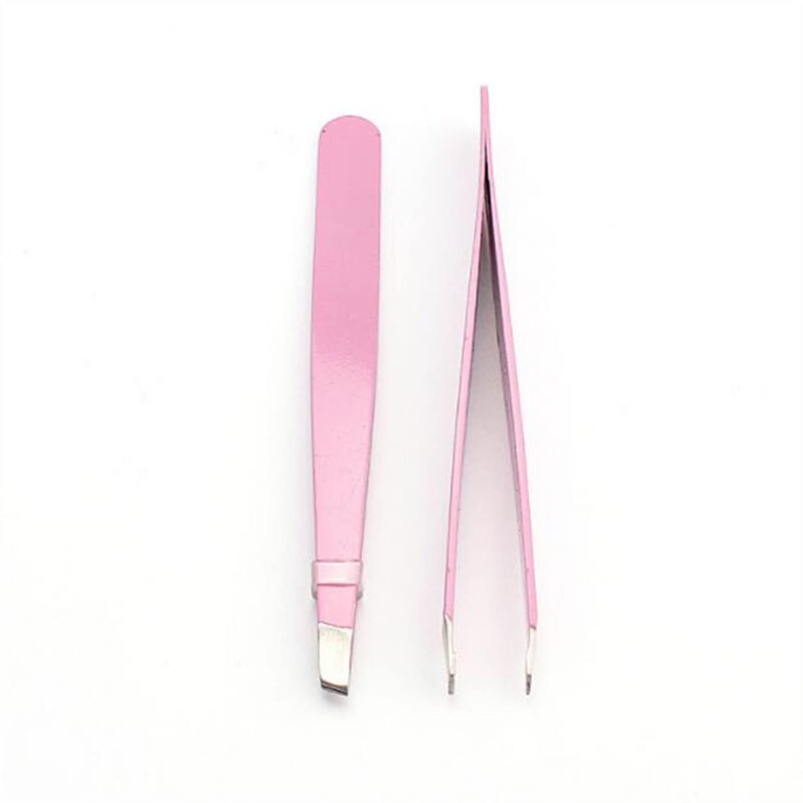 Professional Stainless Steel Slanted Eyebrow Tweezers Set - 2PC Black & Pink Hair Removal Beauty Tools for Precise Plucking & Grooming | Perfect for Eyebrow Shaping, Makeup, and Personal Care