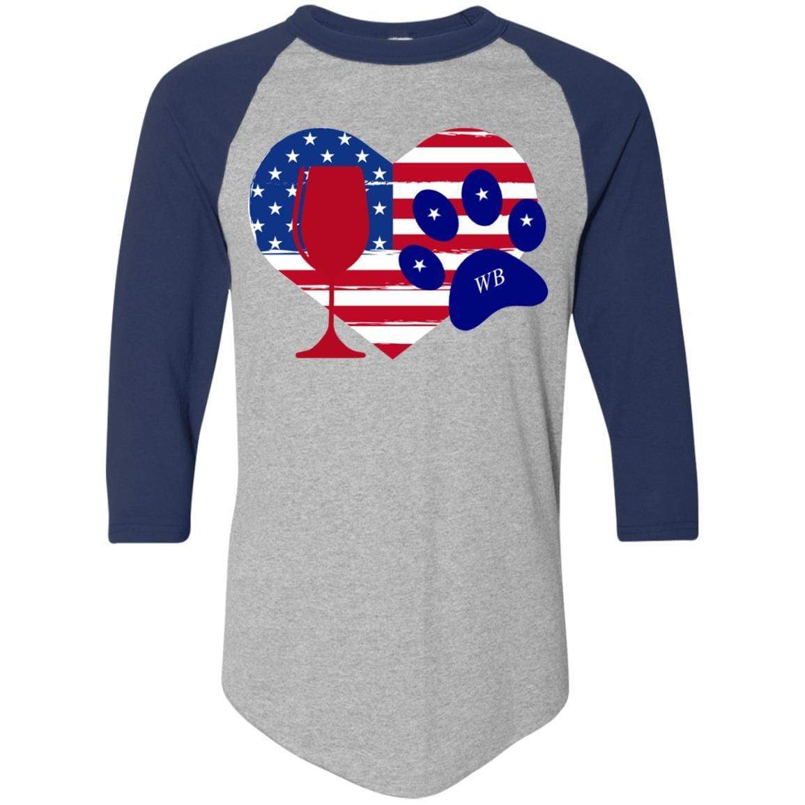 WineyBitches.Co American Wine Paw Heart Colorblock Raglan Jersey - Soft & Stylish Women's Baseball Tee for Casual Wear, Wine Tasting & Pet Lovers