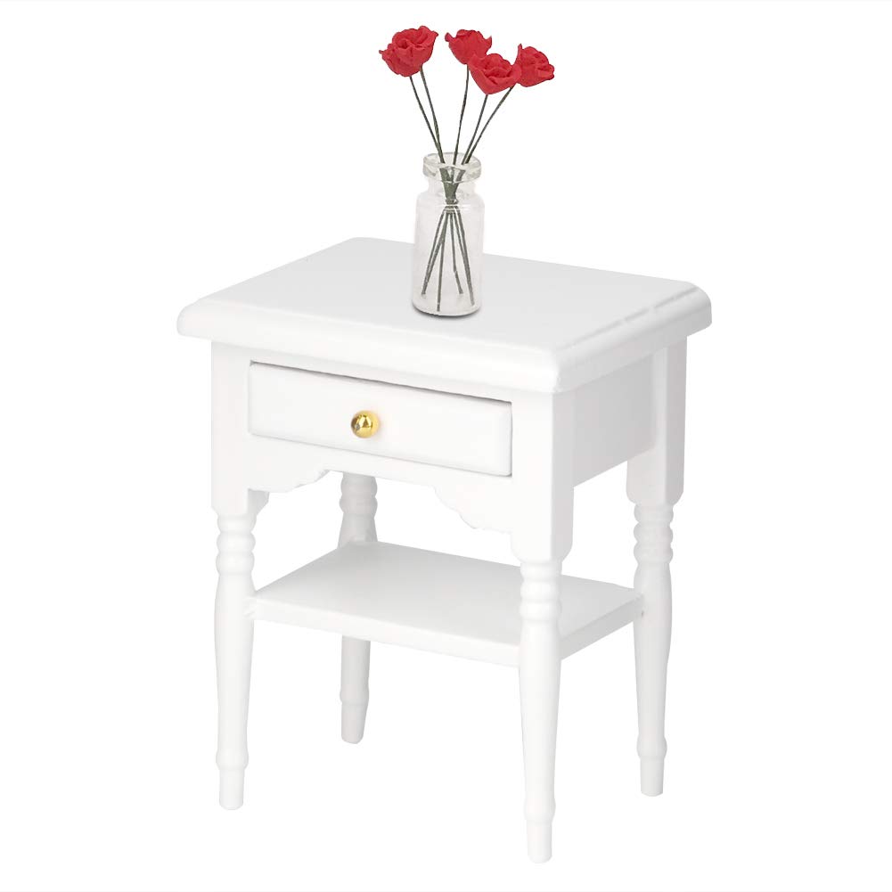 Qqmora Wooden Nightstand with Drawer - Lightweight Fashionable Dollhouse Furniture for Bedroom Decor | Perfect for Doll's Room, Miniature House & Collectible Display