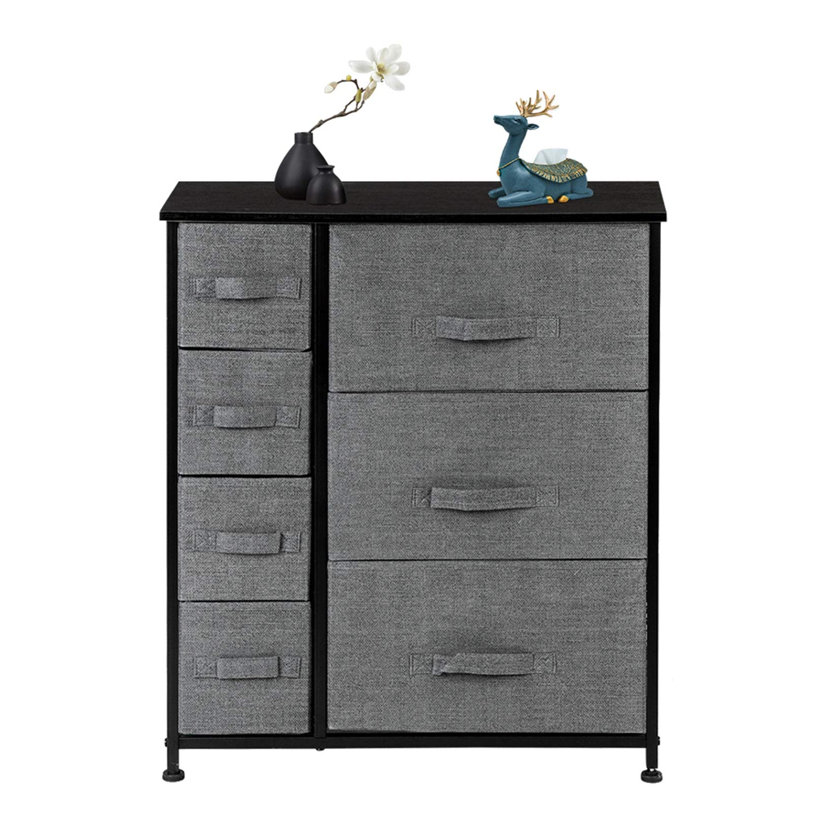 DZMARK 7-Drawer Dresser with Steel Frame & Wood Top - Fabric Bin Storage Cabinet for Bedroom, Living Room, Closet Organization - Home Decor Furniture for Small Spaces (Grey)