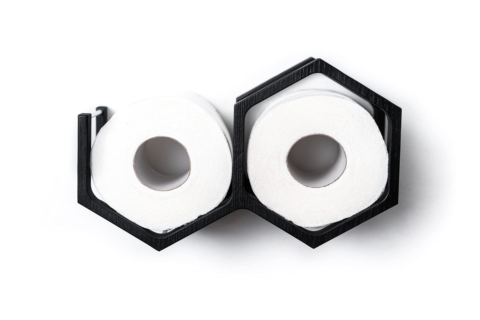 Honeycomb Wood Toilet Paper Holder - Black Bathroom Tissue Shelf Organizer for Home, Office, or RV Use