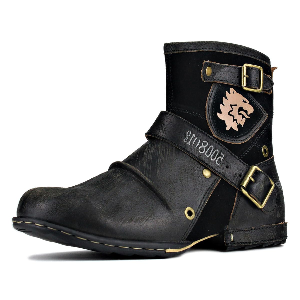 OSSTONE Men's Fashion Zipper-Up Leather Chukka Boots - Retro Style Casual Motorcycle Shoes (OS-5008-1-DA1B1) - Perfect for Riding, Daily Wear & Urban Street Style