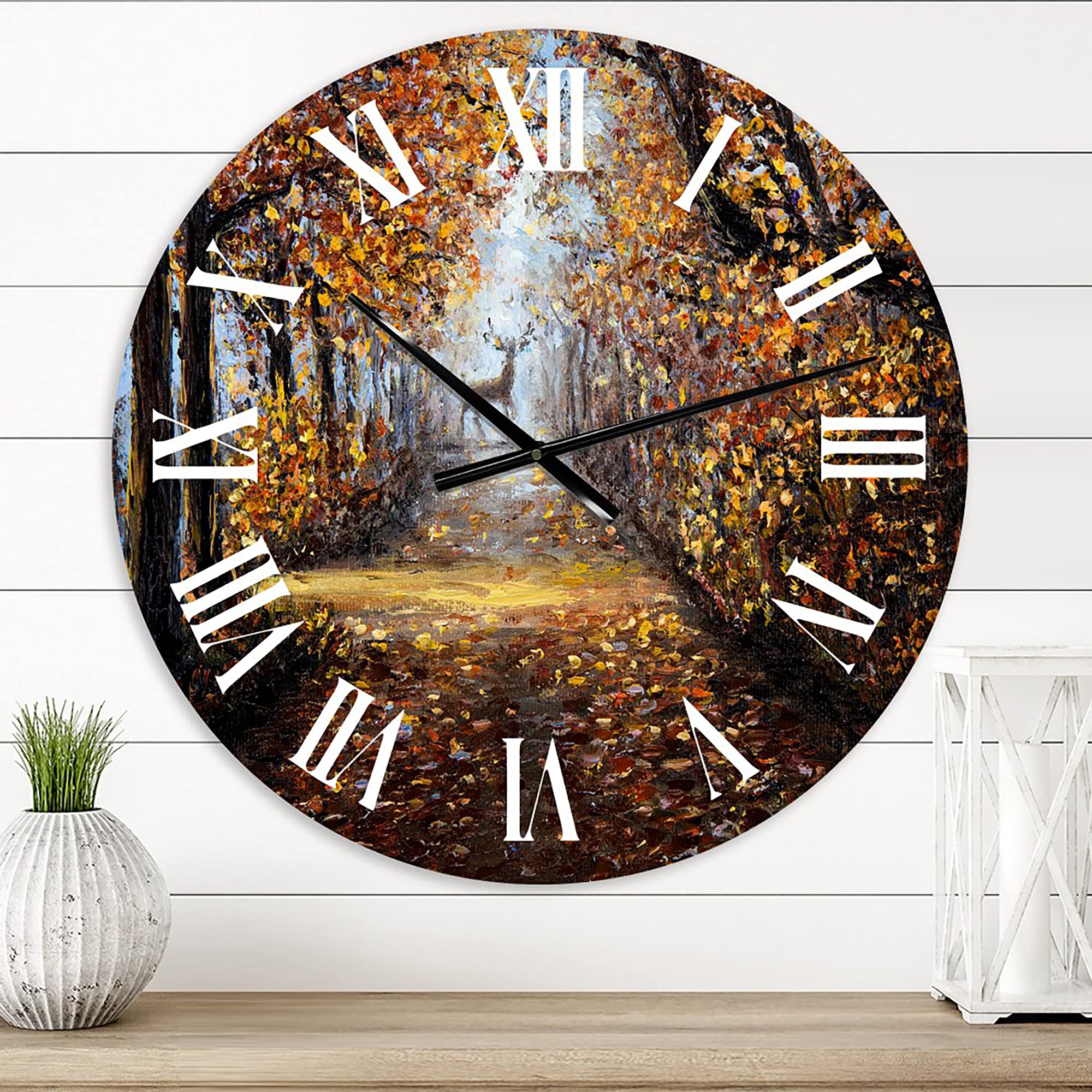 DesignQ Lake House Wall Clock 'Deer in The Park' - Large Nature Landscape Wall Clock for Home, Office & Cabin Decor - Perfect for Living Room, Bedroom or Rustic Cabin Wall Art