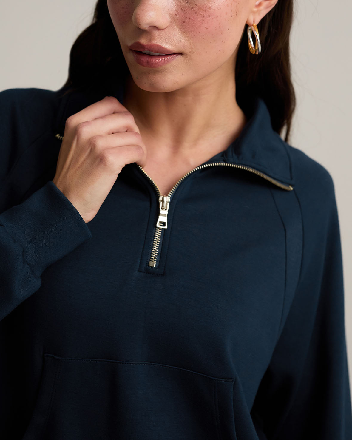 LuxeComfort Scuba Half Zip Sweatshirt for Women - Soft Fleece Pullover with Thumb Holes, Navy Blue - Perfect for Casual Wear, Gym, and Outdoor Activities