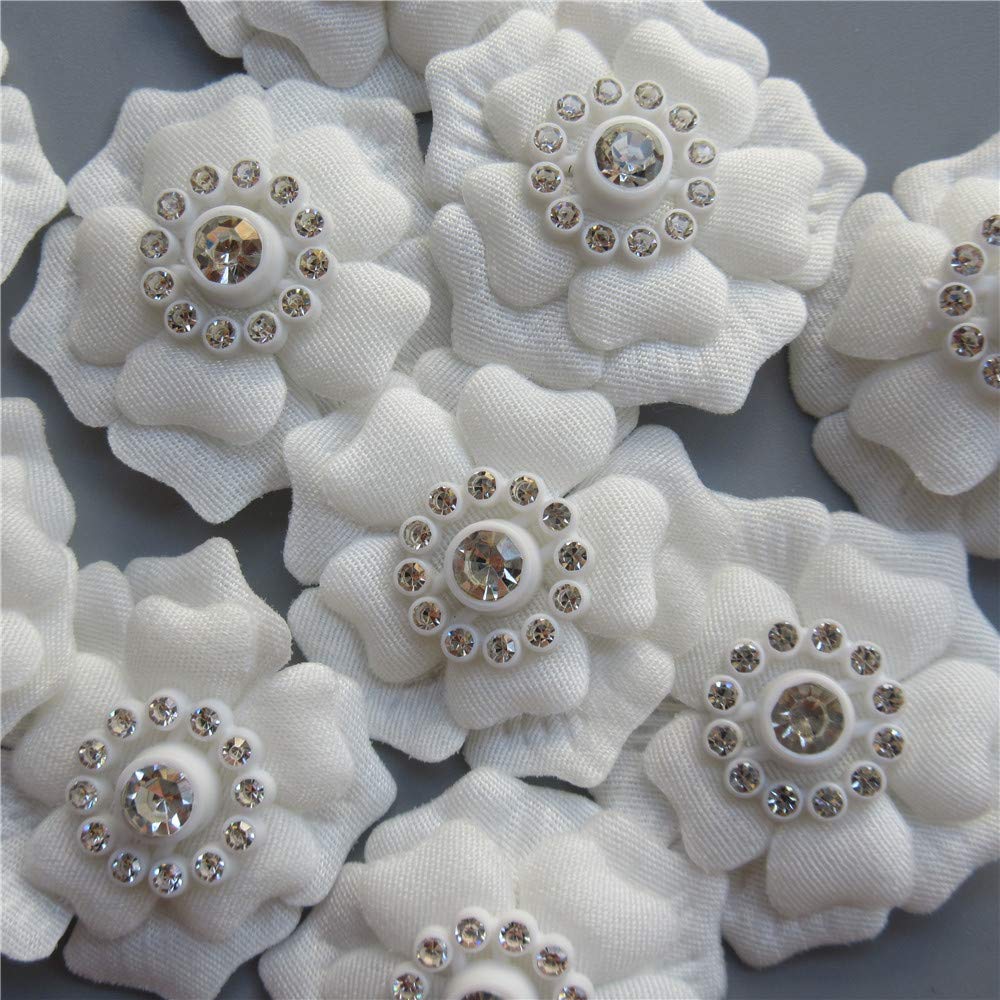 50pcs Vintage White 3D Diamond Flowers Embroidered Lace Trim 3CM Wide Floral Appliques Ribbon for DIY Sewing, Bridal Costume, Hat Decoration, Wedding Dress, Scrapbooking, Home Decor