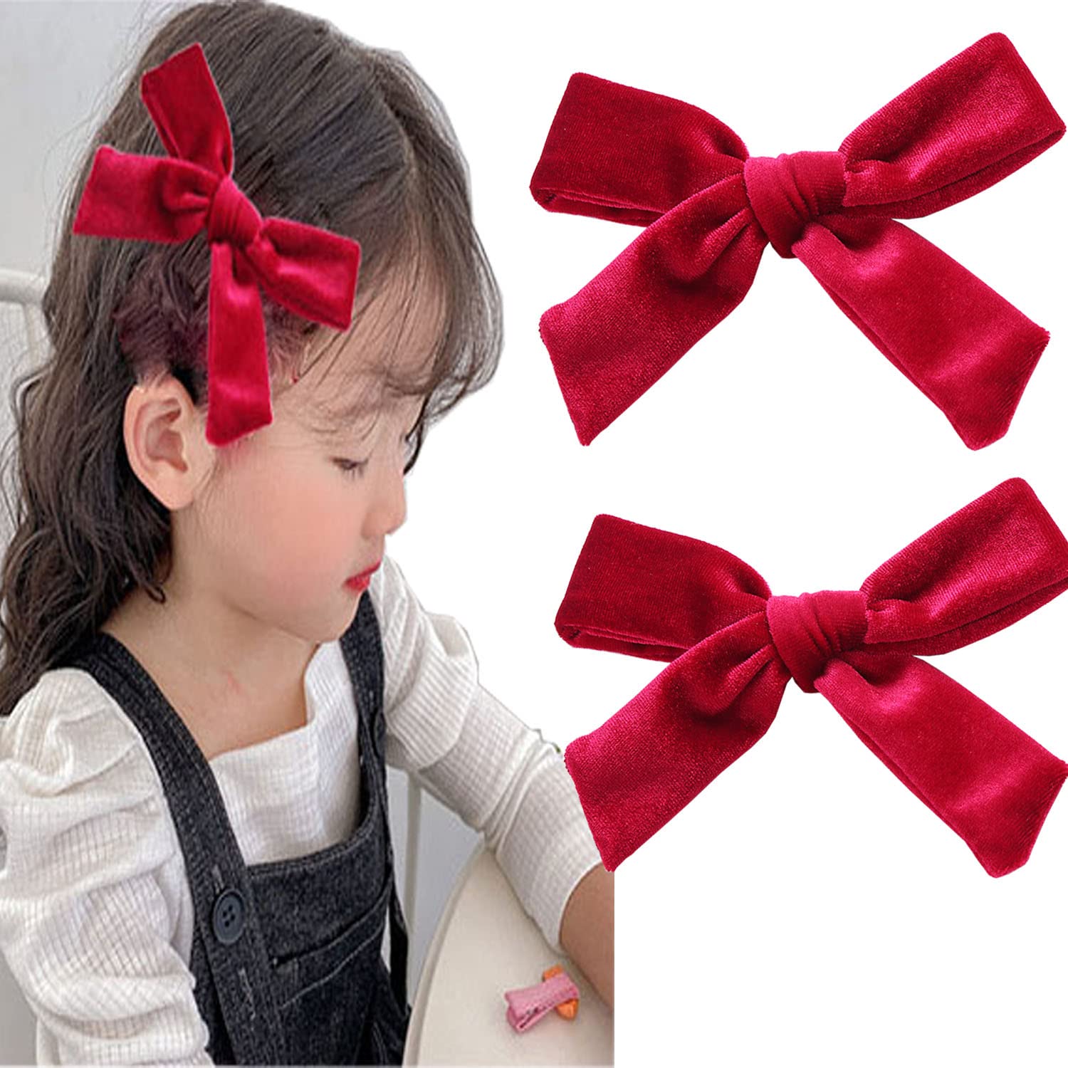 5 Inch Velvet Hair Bows for Baby Girls - Big Hair Clips with Alligator Clip (Red) - Perfect for Birthday Parties, Photo Shoots & Everyday Style