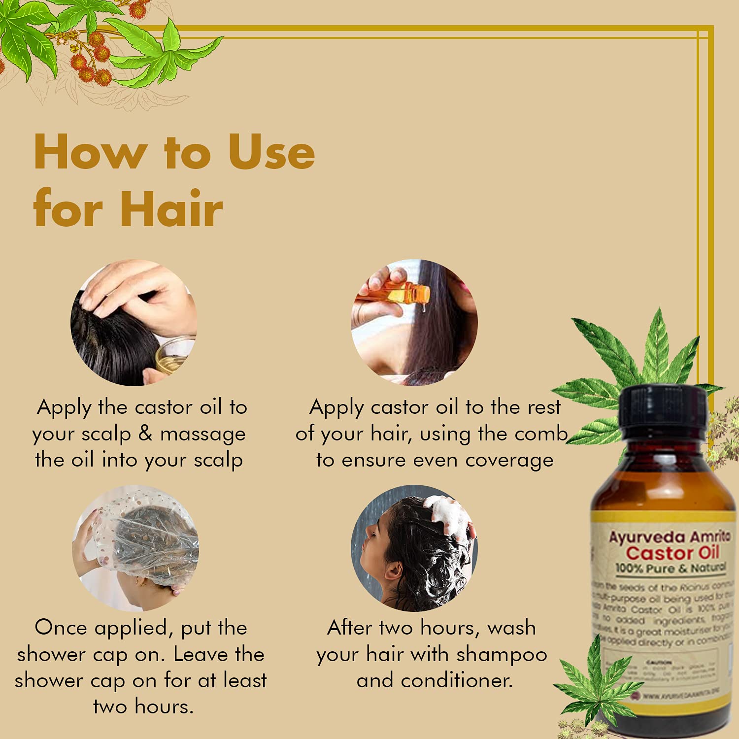 Pure & Natural Ayurveda Amrita Castor Oil for Hair Growth, Eyebrow & Beard Care - 100ml | Promotes Thicker Hair, Luscious Brows & Healthy Facial Hair | Perfect for Daily Hair & Skin Nourishment