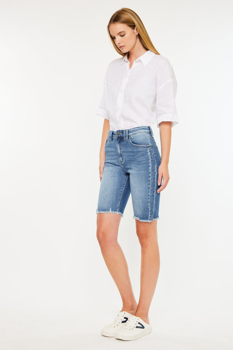 Corealla High Rise Bermuda Shorts for Women - Comfortable Stretchy Denim Shorts with Pockets | Perfect for Summer, Travel, and Casual Outfits