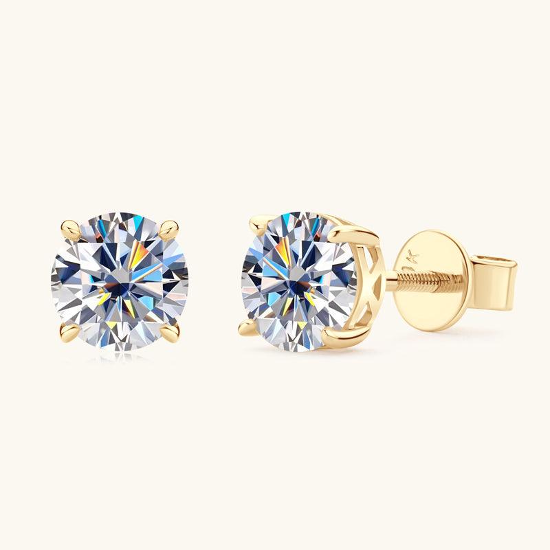 14K Gold Moissanite Stud Earrings - 4 Prong Round Cut Solitaire Earrings for Women, Hypoallergenic & Tarnish-Free - Perfect for Daily Wear, Work, Parties & Special Occasions