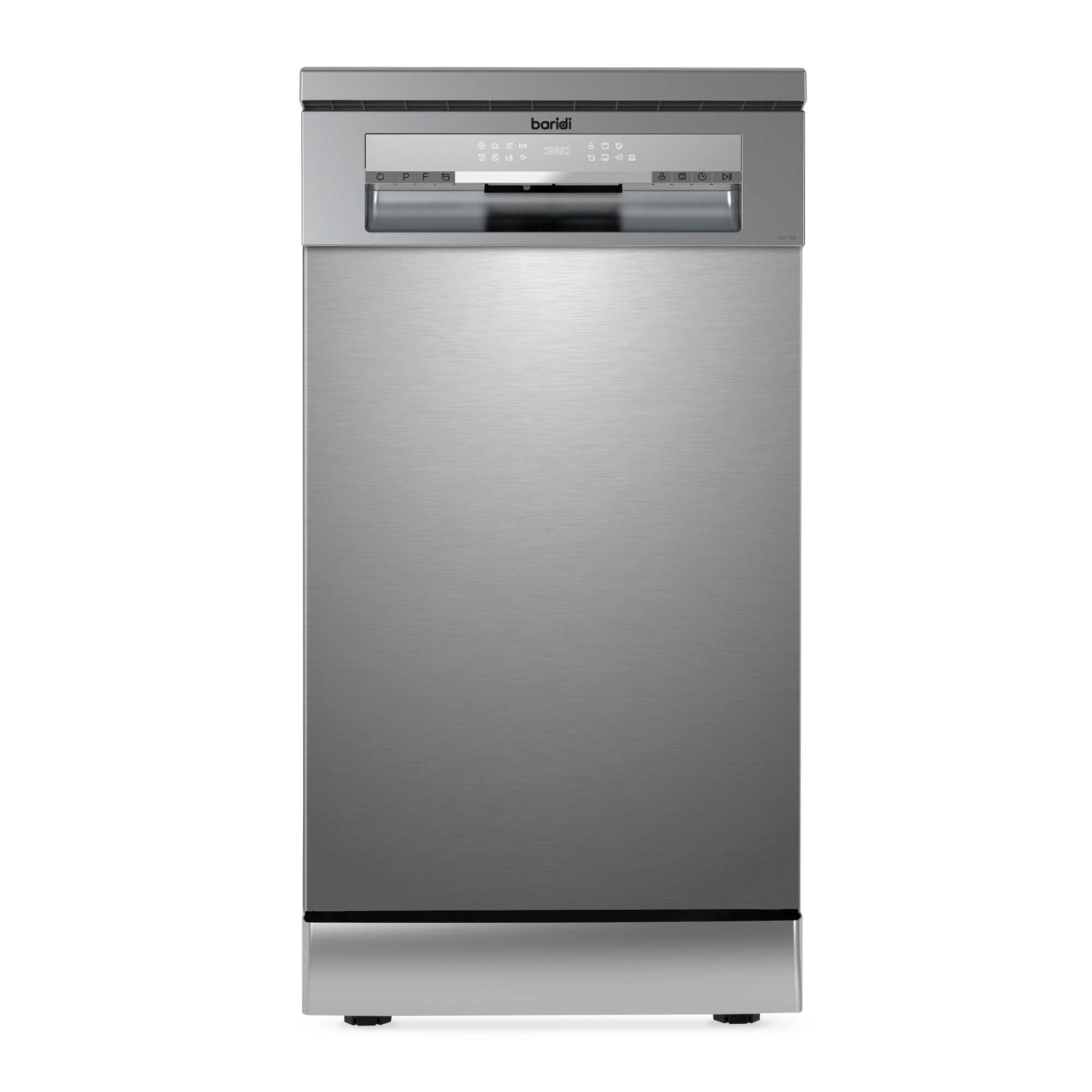 Baridi 45cm Slimline Freestanding Dishwasher - 10 Place Settings, 8 Wash Programs, Energy Efficient, Silver (DH166) - Perfect for Small Kitchens & Apartments