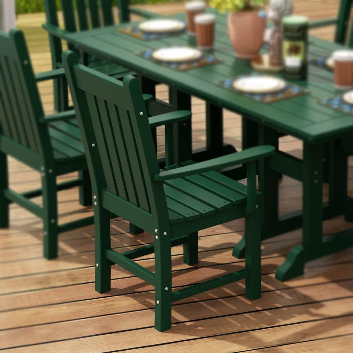 WestinTrends Malibu Classic Outdoor Dining Chairs with Arms - All Weather Poly Lumber Adirondack Patio Chairs for Restaurant & Bistro - 350 LBS Weight Capacity - Dark Green - Perfect for Backyard, Poolside & Garden Relaxation